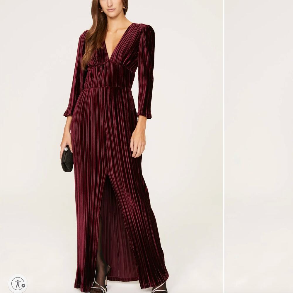 Shoshanna Burgundy Velvet Gown SIZE 0 Maxi Dress Plunging Formal Designer $539